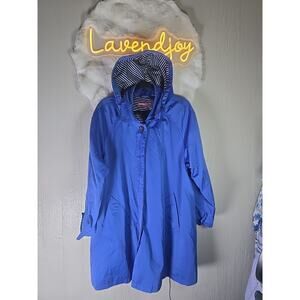 Woman Within Raincoat Jacket Button Down Hooded Blue Womans 20W
